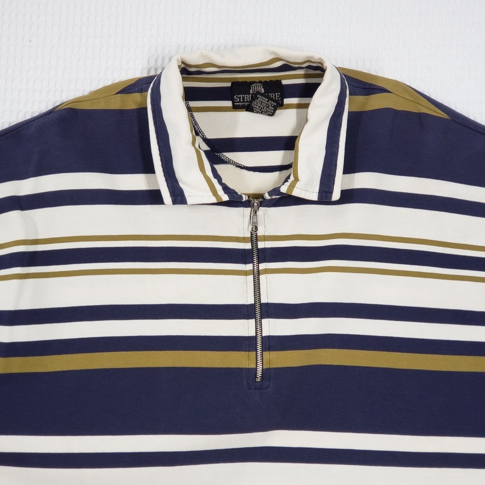 Vintage Structure Polo Shirt Mens Large Green Blue Striped Quarter Zip 90s - Picture 14 of 17